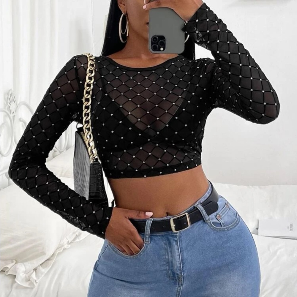SHEIN SXY Rhinestone Sheer
Crop Top